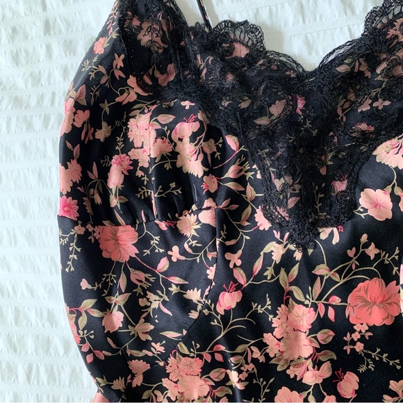 VTG 90s Y2K Betsy Johnson Silk Slip Dress Black Floral XS - Picture 6 of 15